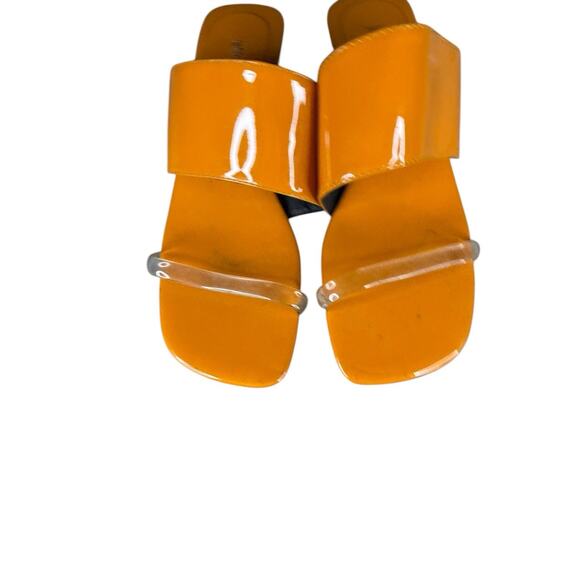 Jeffrey Campbell Clear Strap Orange Patent Leather Mules Sandals Heels 7 - Picture 5 of 10